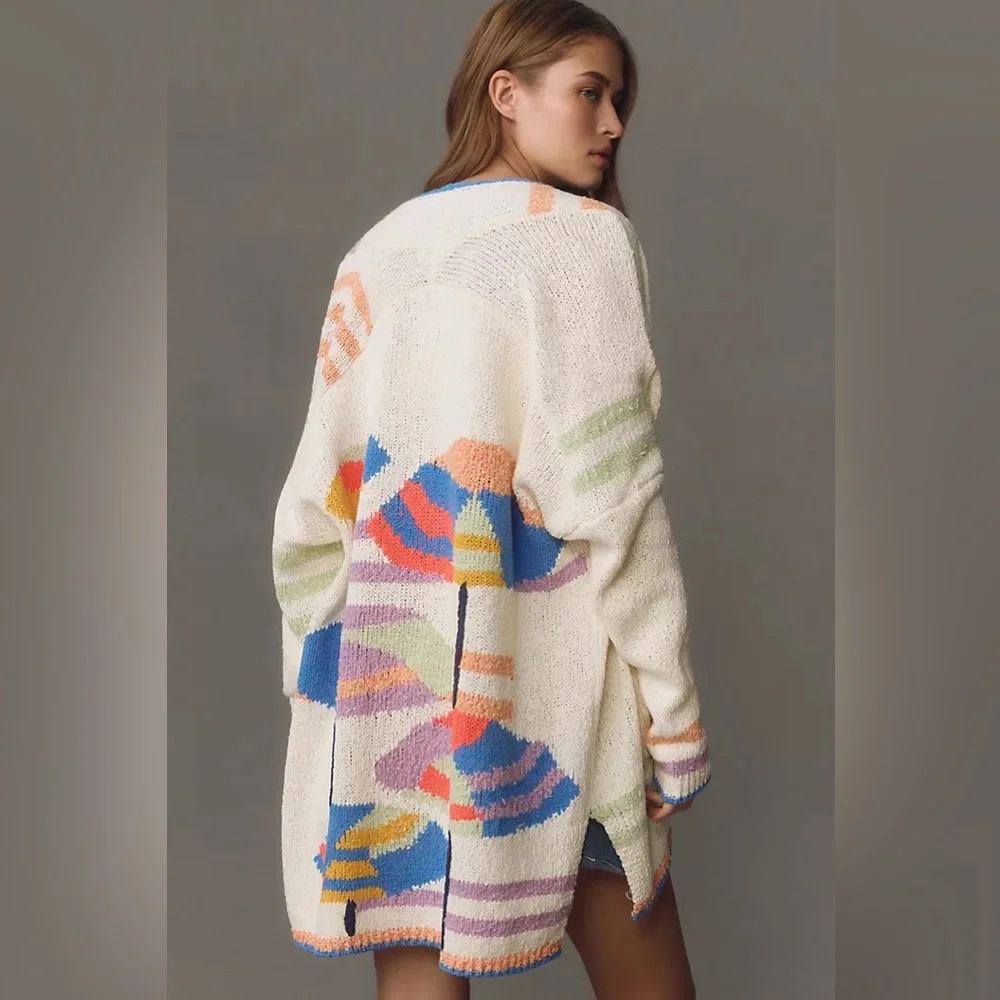 Maeve x Anthropologie Umbrella Beach Chunky Coastal Cardigan Sweater 1X-2X - Picture 3 of 8